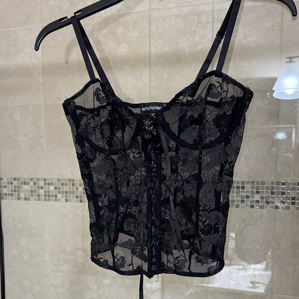 PrettyLittleThing Sheer Black Lace Corset